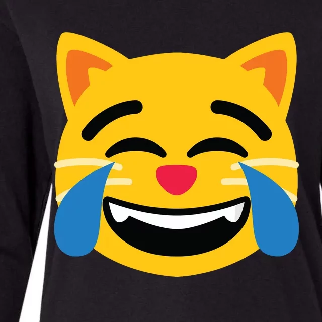 Emoticon Cat Face With Tears Of Joy Womens Cotton Relaxed Long Sleeve T-Shirt