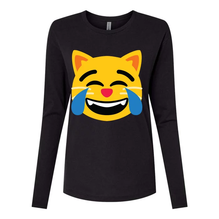 Emoticon Cat Face With Tears Of Joy Womens Cotton Relaxed Long Sleeve T-Shirt