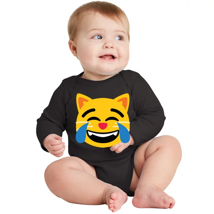 Emoticon Cat Face With Tears Of Joy Baby Long Sleeve Bodysuit