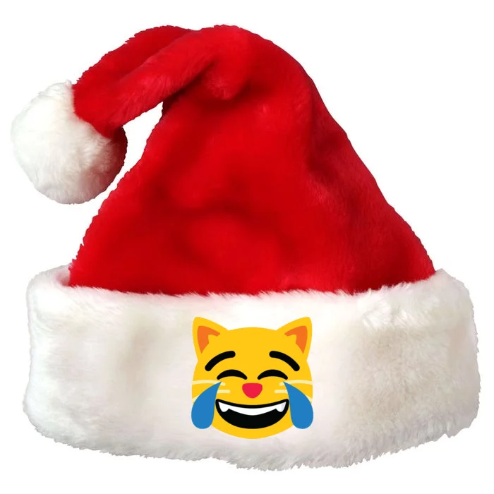 Emoticon Cat Face With Tears Of Joy Premium Christmas Santa Hat