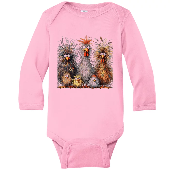 Eagerlys Colorful Funny Chicken Art Crazy Chicken Family Baby Long Sleeve Bodysuit