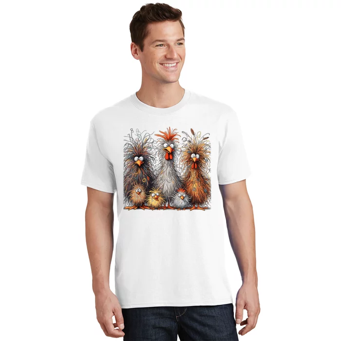 Eagerlys Colorful Funny Chicken Art Crazy Chicken Family T-Shirt