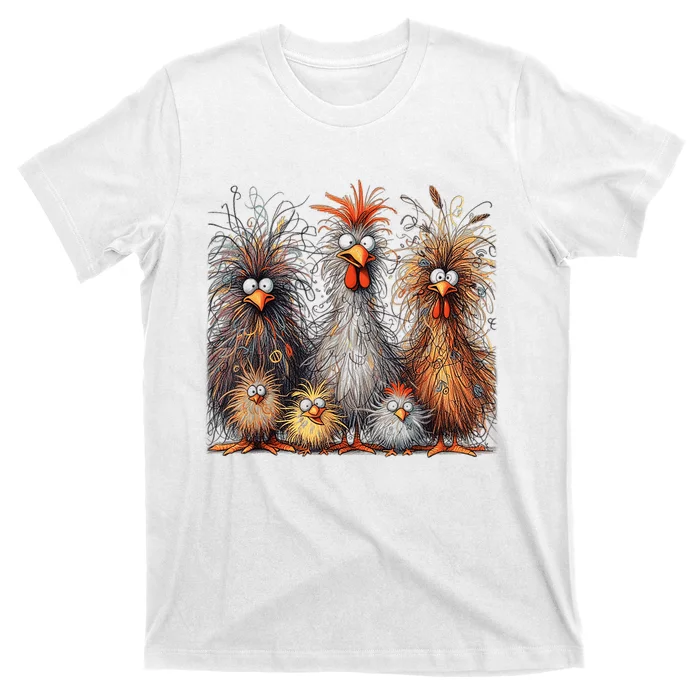 Eagerlys Colorful Funny Chicken Art Crazy Chicken Family T-Shirt