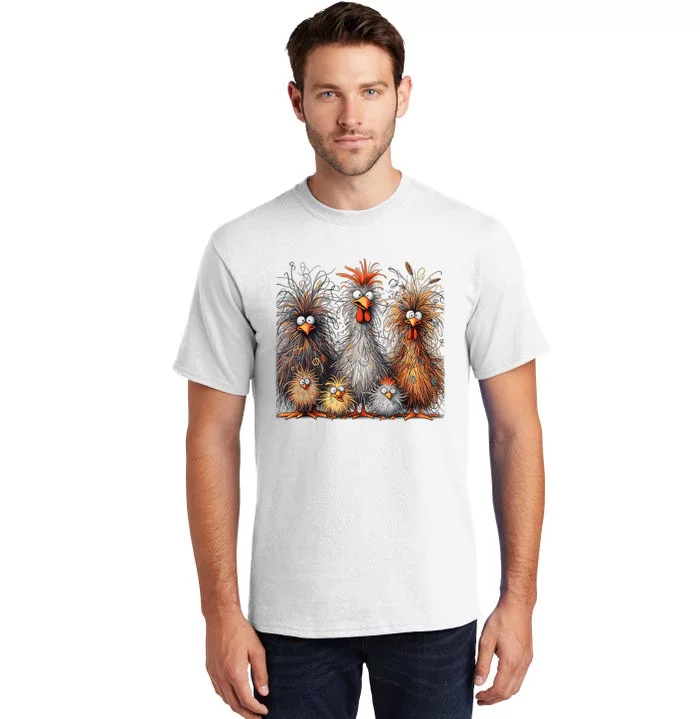 Eagerlys Colorful Funny Chicken Art Crazy Chicken Family Tall T-Shirt