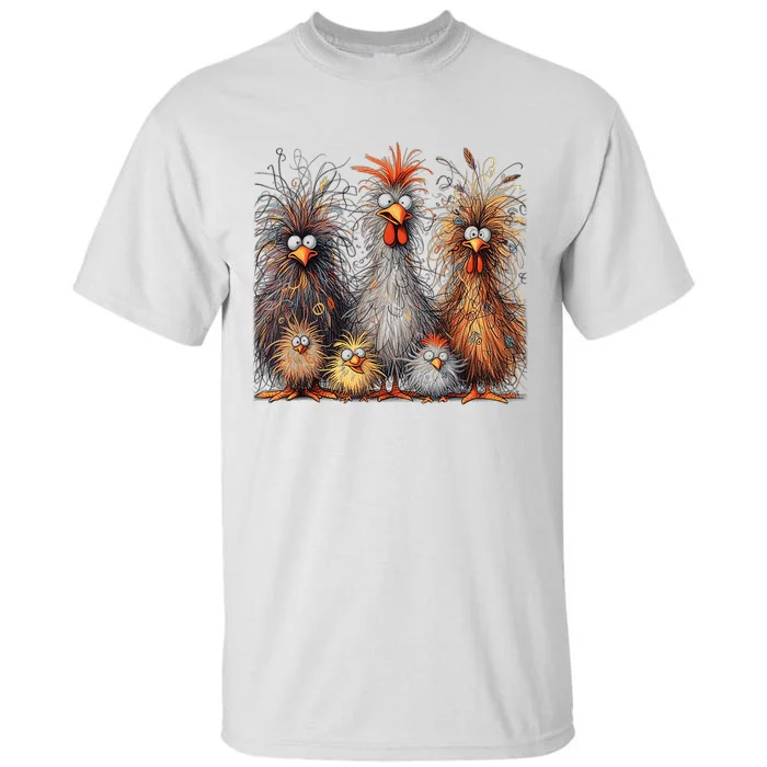 Eagerlys Colorful Funny Chicken Art Crazy Chicken Family Tall T-Shirt