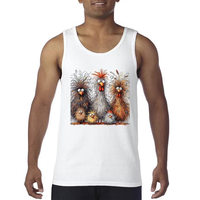 Eagerlys Colorful Funny Chicken Art Crazy Chicken Family Tank Top