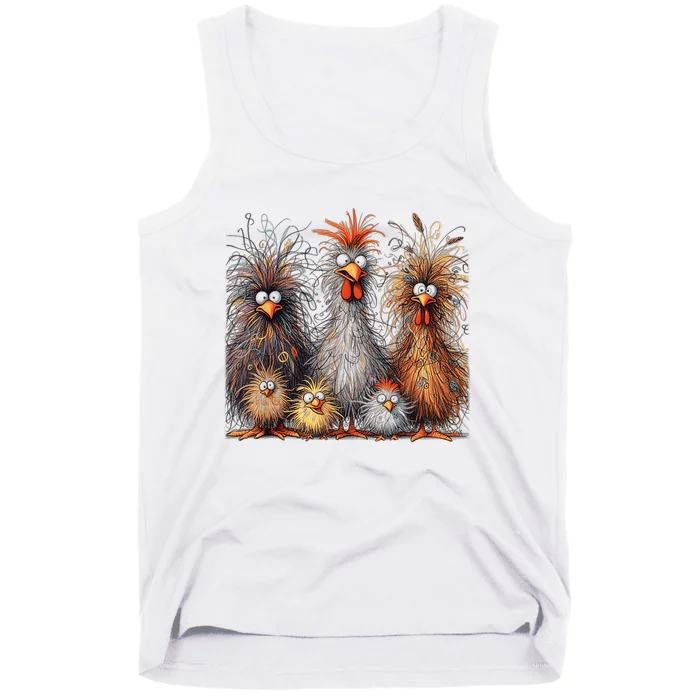 Eagerlys Colorful Funny Chicken Art Crazy Chicken Family Tank Top