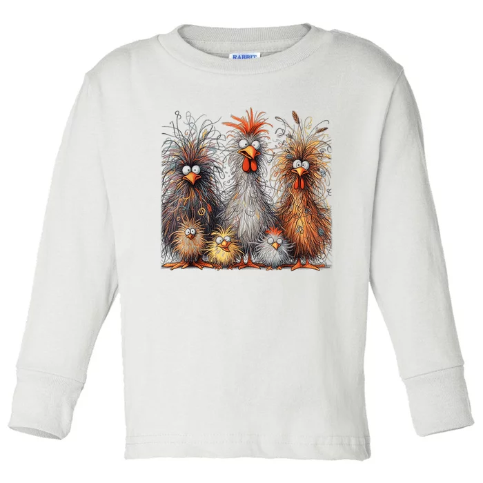 Eagerlys Colorful Funny Chicken Art Crazy Chicken Family Toddler Long Sleeve Shirt