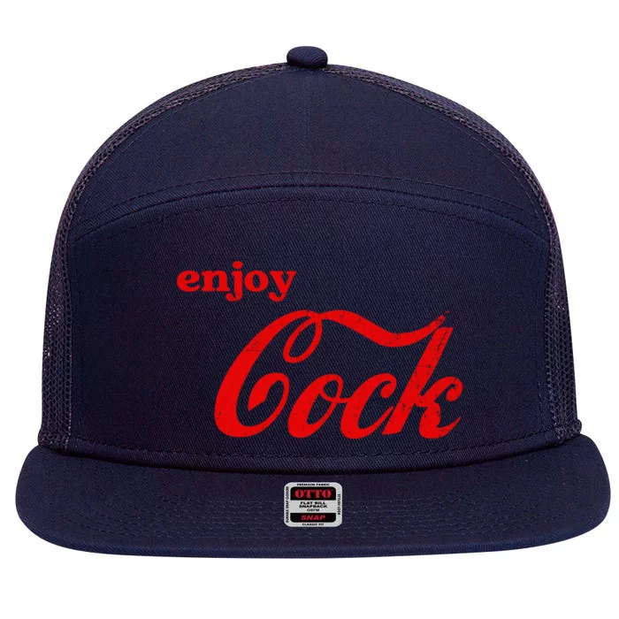 Enjoy Cock Funny Parody Logo Gift 7 Panel Mesh Trucker Snapback Hat