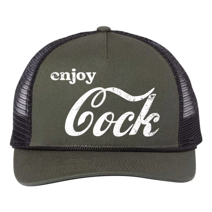 Enjoy Cock Funny Parody Logo Gift Retro Rope Trucker Hat Cap