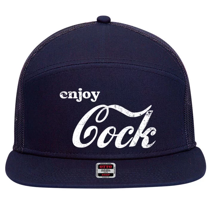 Enjoy Cock Funny Parody Logo Gift 7 Panel Mesh Trucker Snapback Hat