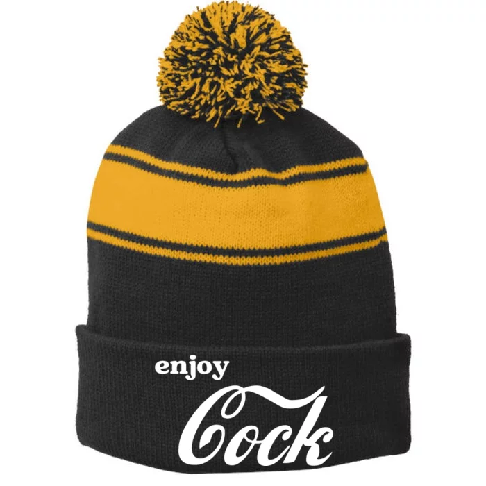 Enjoy Cock Funny Parody Logo Gift Stripe Pom Pom Beanie