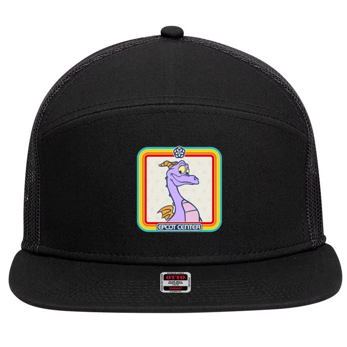 Epcot Center Figment Rainbow Stripe Frame 7 Panel Mesh Trucker Snapback Hat