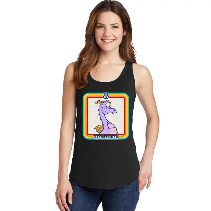 Epcot Center Figment Rainbow Stripe Frame Ladies Essential Tank