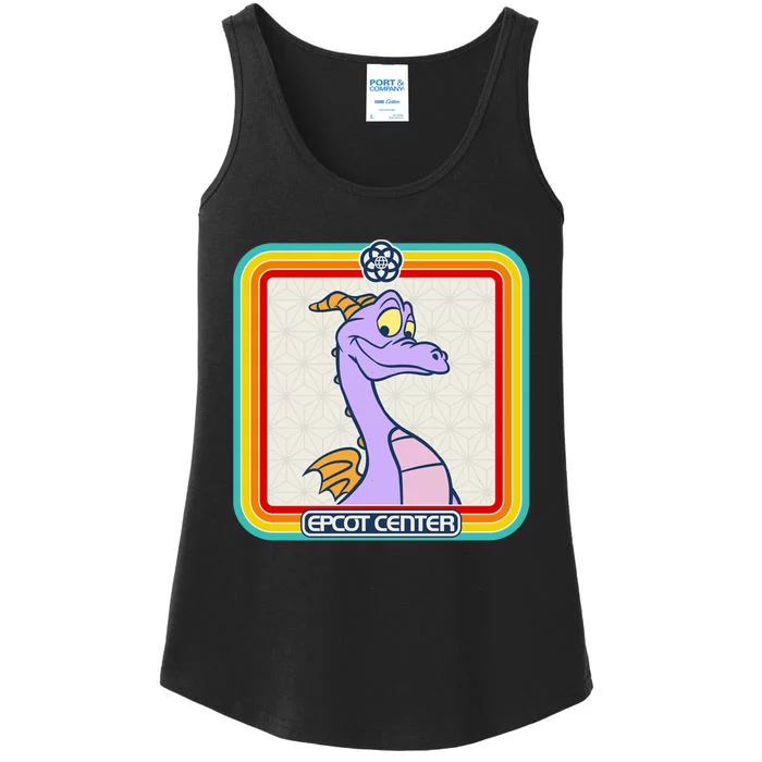 Epcot Center Figment Rainbow Stripe Frame Ladies Essential Tank