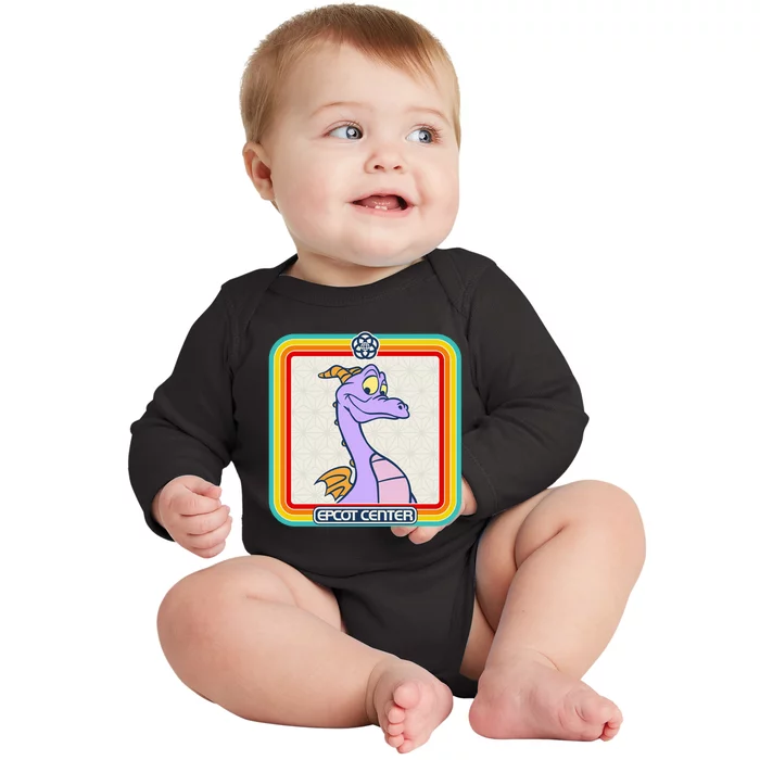 Epcot Center Figment Rainbow Stripe Frame Baby Long Sleeve Bodysuit