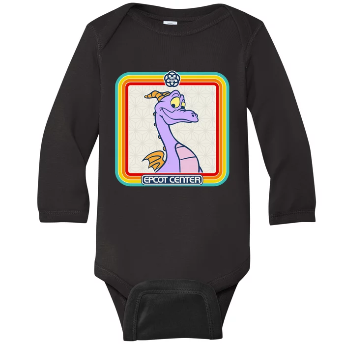 Epcot Center Figment Rainbow Stripe Frame Baby Long Sleeve Bodysuit