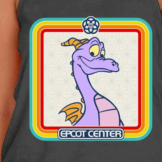 Epcot Center Figment Rainbow Stripe Frame Women's Knotted Racerback Tank