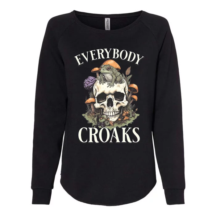 Everybody Croaks Funny Cottacore Frog Mushroom Skull Witch Womens California Wash Sweatshirt