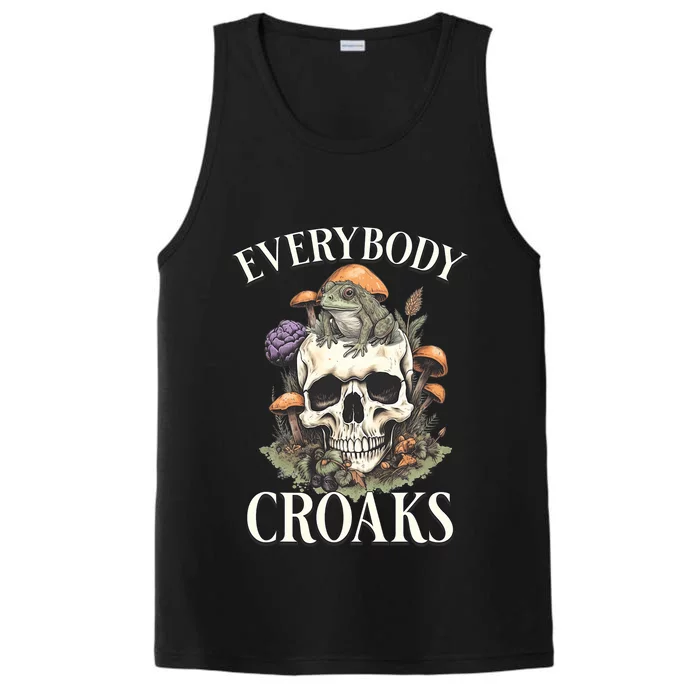 Everybody Croaks Funny Cottacore Frog Mushroom Skull Witch Performance Tank