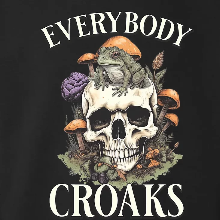 Everybody Croaks Funny Cottacore Frog Mushroom Skull Witch Toddler Hoodie