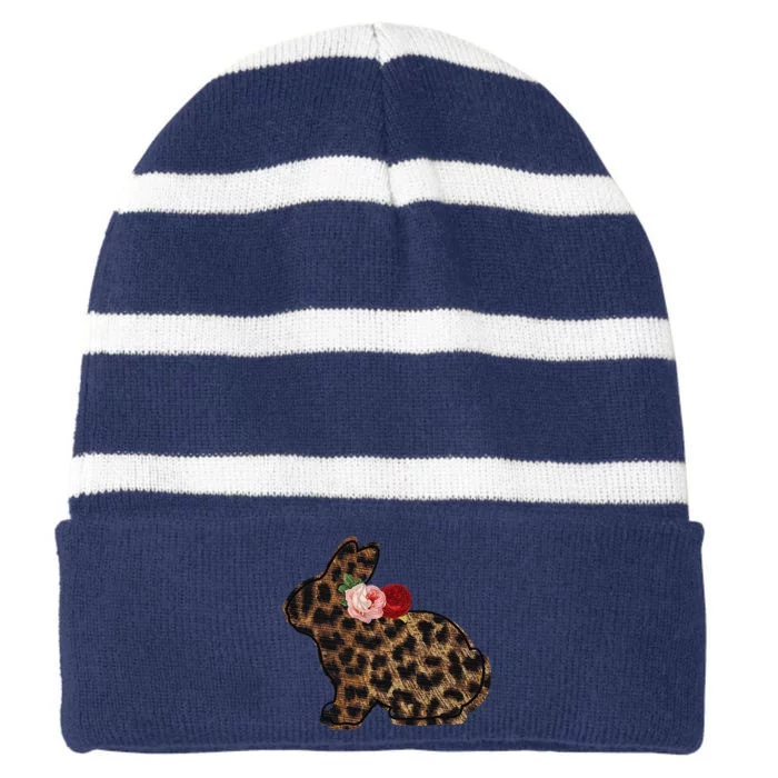 Easter Cute Gift For Hernage Bunny Cheetah Print Striped Beanie with Solid Band