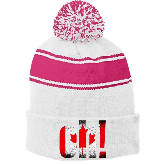 Eh Canada Gift Flag Canada Pride Vintage Maple Leaf Stripe Pom Pom Beanie