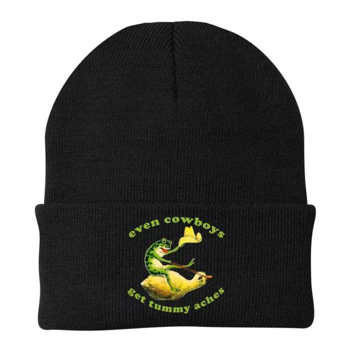 Even Cowboys Get Tummy Aches Frog Wearing Cowboy Hat Knit Cap Winter Beanie