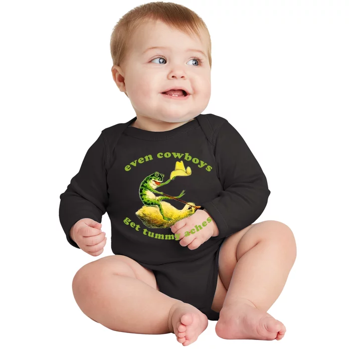 Even Cowboys Get Tummy Aches Frog Wearing Cowboy Hat Baby Long Sleeve Bodysuit