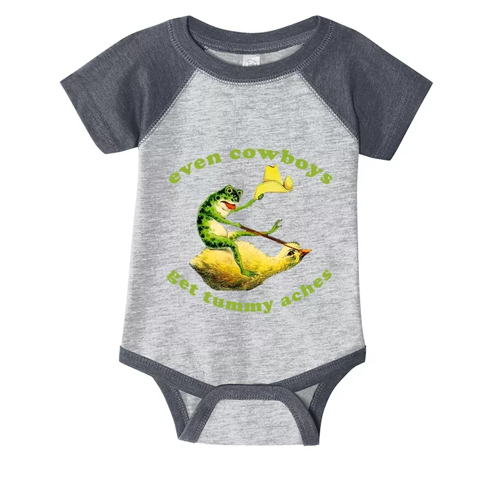 Even Cowboys Get Tummy Aches Frog Wearing Cowboy Hat Infant Baby Jersey Bodysuit