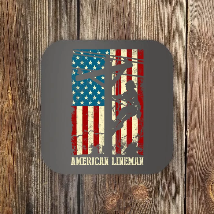 Electric Cable Gift Lineman American Flag Coaster