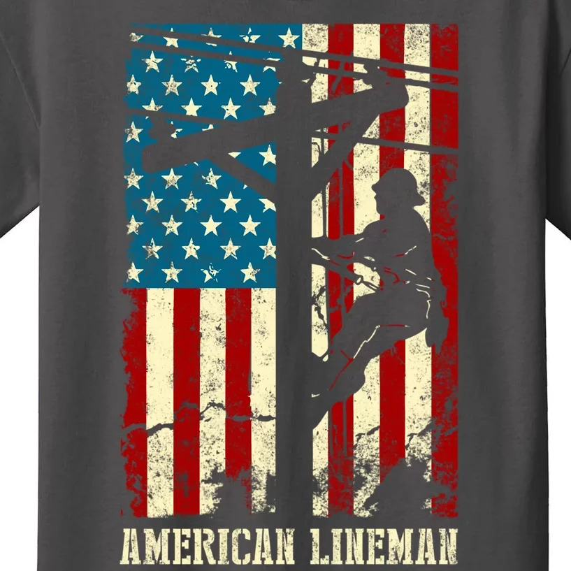 Electric Cable Gift Lineman American Flag Kids T-Shirt