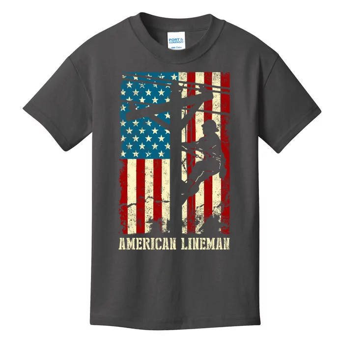 Electric Cable Gift Lineman American Flag Kids T-Shirt