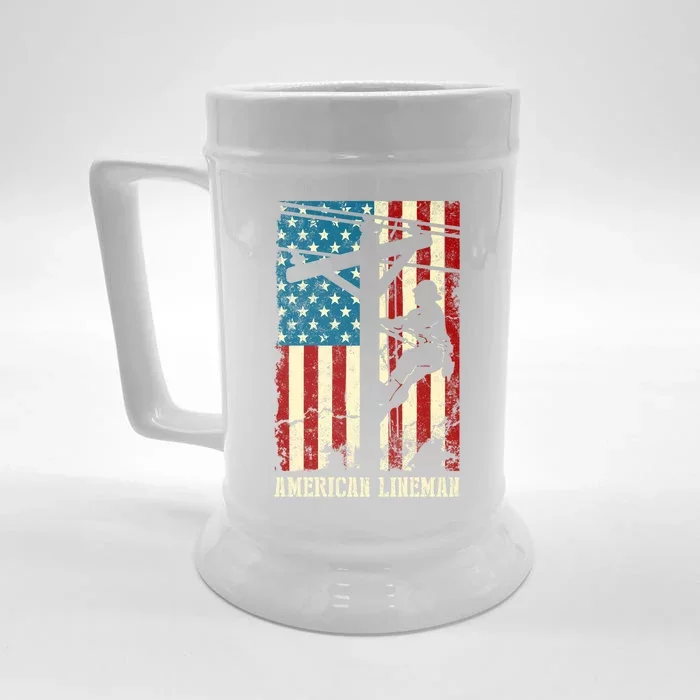 Electric Cable Gift Lineman American Flag Front & Back Beer Stein