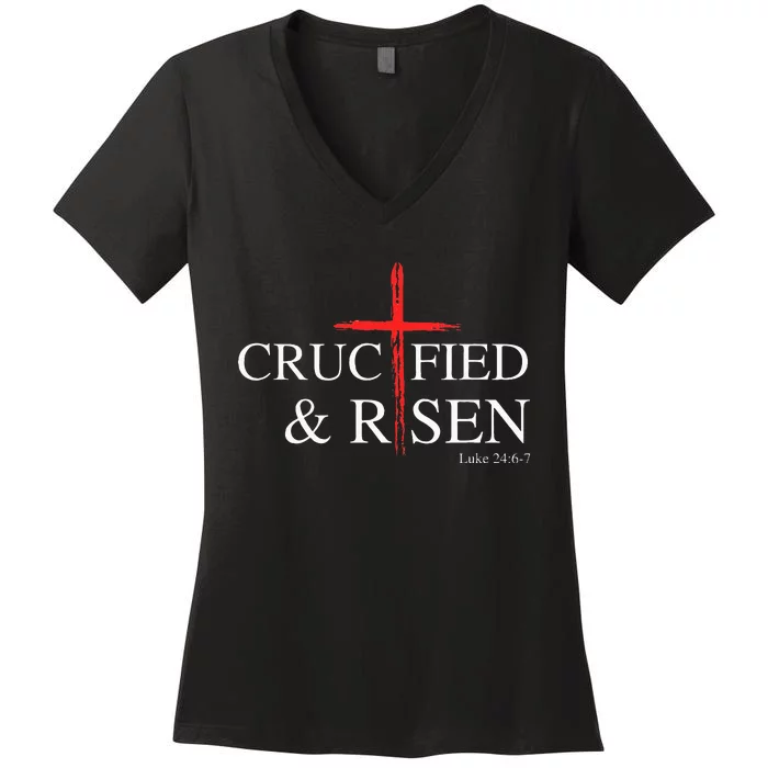 Easter Christian He Is Risen Sun Resurrection Women's V-Neck T-Shirt