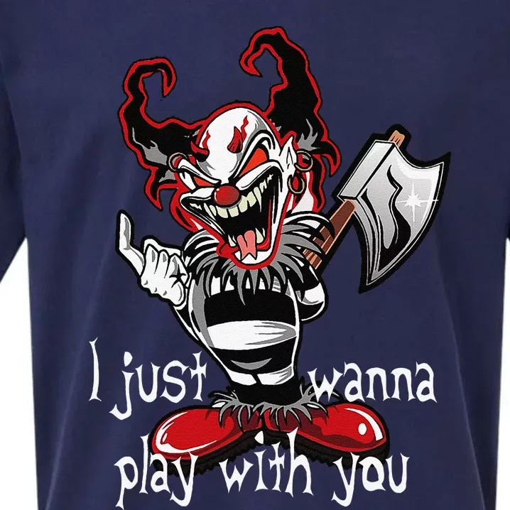 Evil Clown Horror Killer I Just Wanna Play Scary Halloween Sueded Cloud Jersey T-Shirt