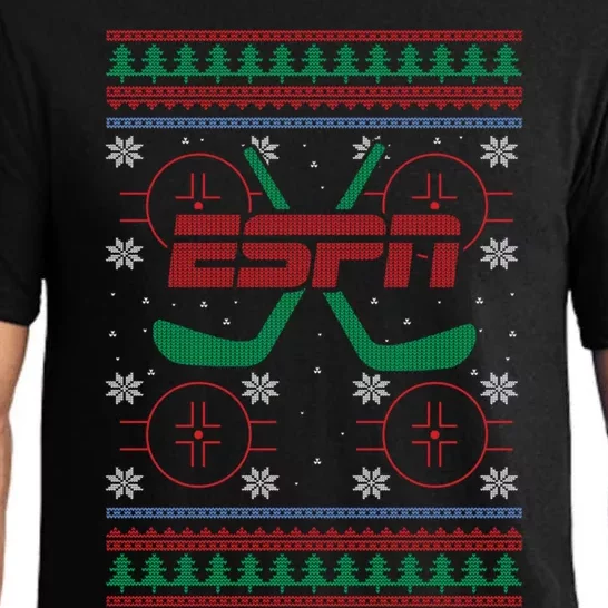 Espn Christmas Hockey Pattern Ugly Sweater Gift Pajama Set