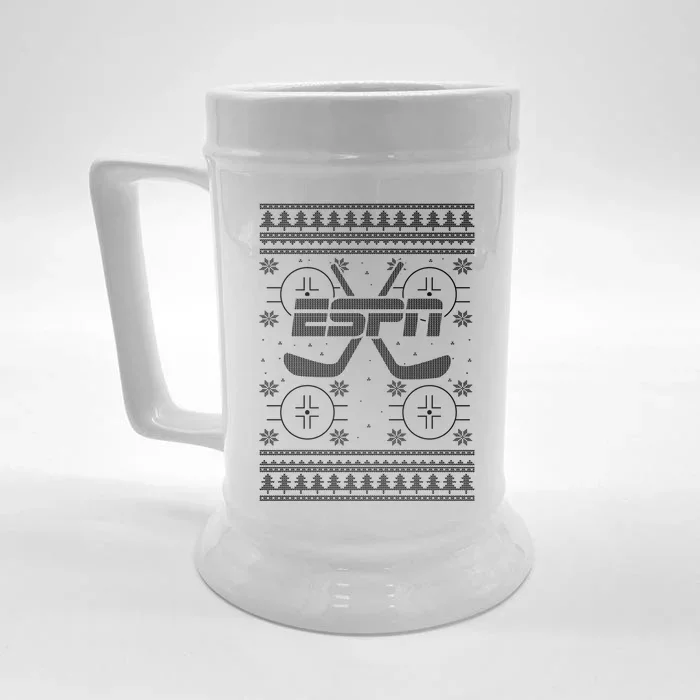 Espn Christmas Hockey Simple Pattern Ugly Sweater Great Gift Front & Back Beer Stein