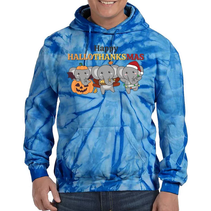 Elephant Christmas Halloween Costume Happy Hallothanksmas Gift Tie Dye Hoodie