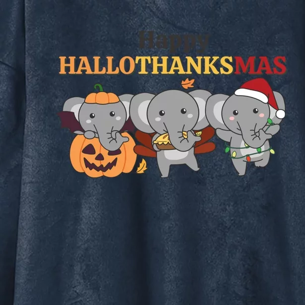 Elephant Christmas Halloween Costume Happy Hallothanksmas Gift Hooded Wearable Blanket