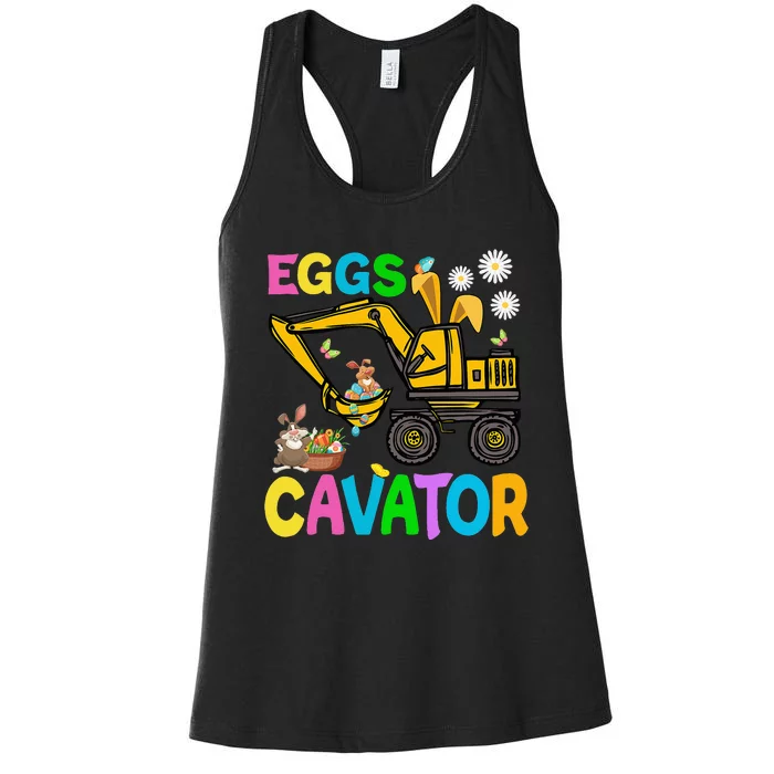 Eggs Cavator Happy Easter Excavator Hunting Egg Funny Women's Racerback Tank