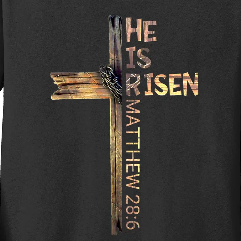 Easter Christian He Is Risen Sun Resurrection Kids Long Sleeve Shirt