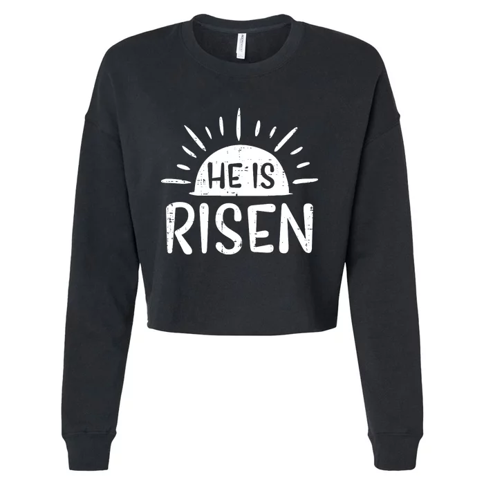 Easter Christian He Is Risen Sun Resurrection Cropped Pullover Crew