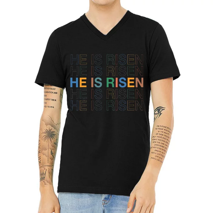 Easter Christian He Is Risen Sun Resurrection V-Neck T-Shirt