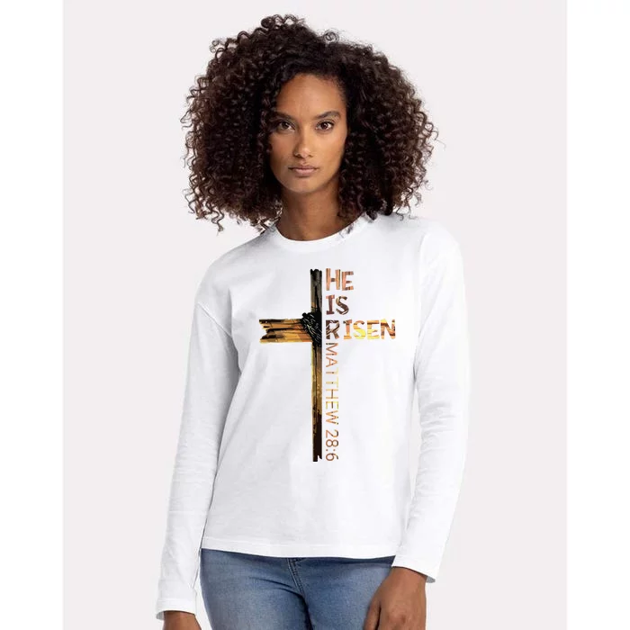 Easter Christian He Is Risen Sun Resurrection Womens Cotton Relaxed Long Sleeve T-Shirt