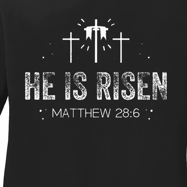 Easter Christian He Is Risen Sun Resurrection Ladies Long Sleeve Shirt