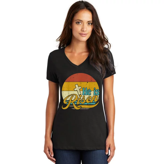 Easter Christian He Is Risen Sun Resurrection Women's V-Neck T-Shirt