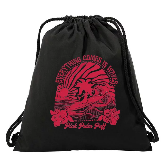 Everything Cames In Waves Palm Puff Drawstring Bag