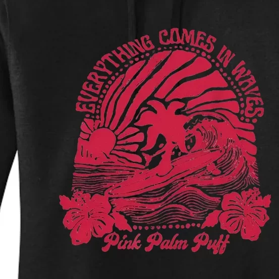 Everything Cames In Waves Palm Puff Women's Pullover Hoodie