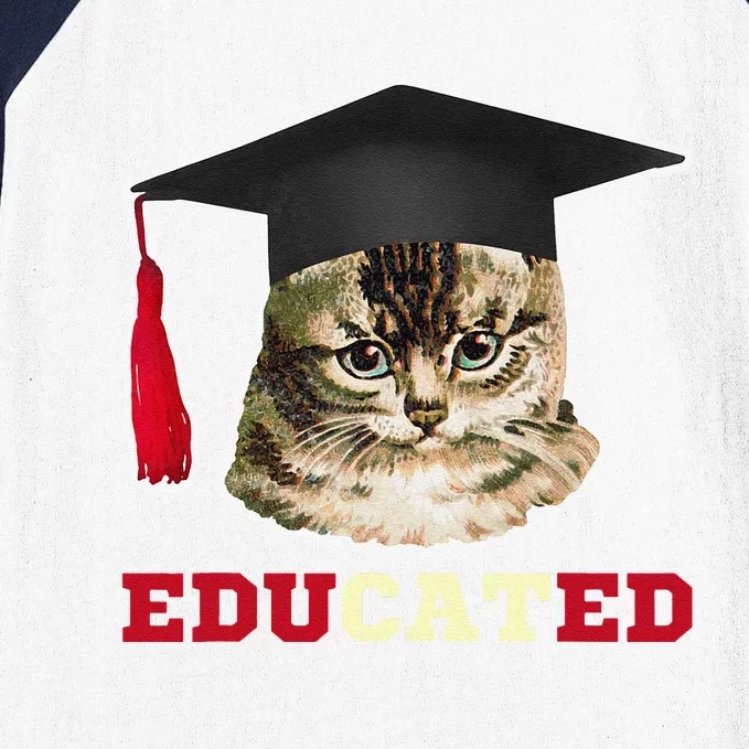 Educated Cat In Graduation Cap Funny Grad Gift Baseball Sleeve Shirt